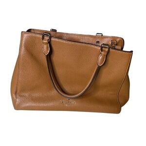 Kate Spade New York Cognac Pebbled Leather Satchel Tote Bag Medium Brown